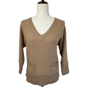 Massimo Dutti Wool Blend V-Neck Sweater With Pockets. Tan Camel Size S. #625